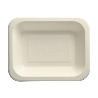 Les PAPSTAR 100 plats scellés en canne à sucre blanche (PAPSTAR GmbH) sont des contenants jetables rectangulaires, écologiques avec des coins légèrement arrondis et des bords relevés – visibles de dessus sur un fond neutre.