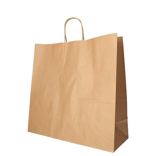 La PAPSTAR GmbH propose 25 sacs en papier brun écologiques avec poignées torsadées – le produit durable se tient debout sur un fond blanc.