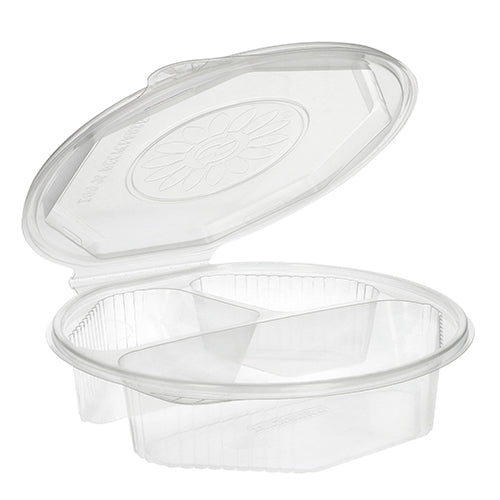 Les boîtes à menu Starpak 25 avec couvercles rabattables sont des conteneurs PP transparents et octogonaux (5,9 x 21,5 x 21,5 cm) avec couvercle à charnière et deux compartiments - idéales pour stocker et séparer les aliments.