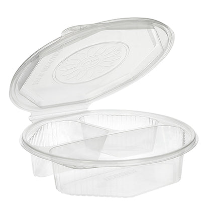 Les boîtes à menu Starpak 25 avec couvercles rabattables sont des conteneurs PP transparents et octogonaux (5,9 x 21,5 x 21,5 cm) avec couvercle à charnière et deux compartiments - idéales pour stocker et séparer les aliments.