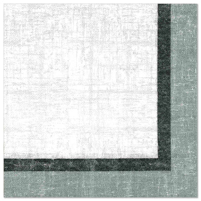 Une image carrée texturée reflète le style élégant et multicouche des PAPSTAR 50 serviettes "ROYAL Collection" 1/4-papillon 40 x 40 cm Design by PAPSTAR GmbH, avec un centre blanc encadré par des bords gris foncé et verts atténués.