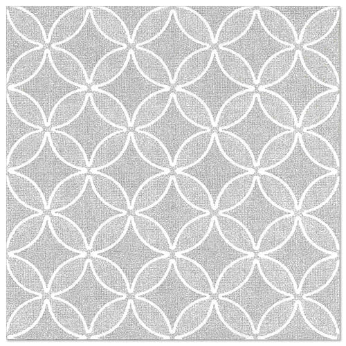 Un carreau carré avec un motif géométrique répétitif de cercles blancs qui se chevauchent sur fond gris clair - le complément parfait aux PAPSTAR 50 serviettes "ROYAL Collection" 1/4 pliée 40 x 40 cm gris de PAPSTAR GmbH.