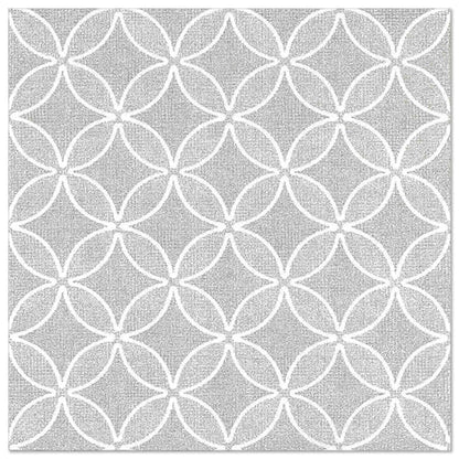 Un carreau carré avec un motif géométrique répétitif de cercles blancs qui se chevauchent sur fond gris clair - le complément parfait aux PAPSTAR 50 serviettes "ROYAL Collection" 1/4 pliée 40 x 40 cm gris de PAPSTAR GmbH.
