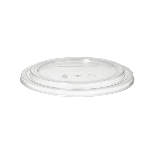 Un PAPSTAR couvercle de 50 pour bols à salade, rond clair de 2 cm de hauteur en PLA de la PAPSTAR GmbH est illustré à plat sur un fond blanc. Ce couvercle compostable et écologique convient aux gobelets ou contenants jetables.