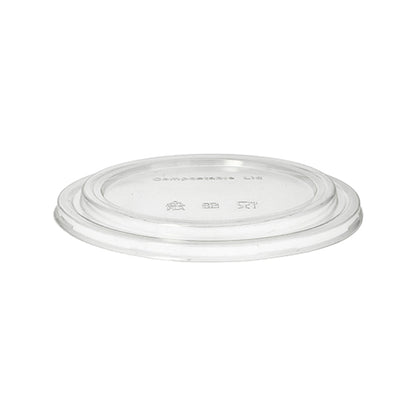 Un PAPSTAR couvercle de 50 pour bols à salade, rond clair de 2 cm de hauteur en PLA de la PAPSTAR GmbH est illustré à plat sur un fond blanc. Ce couvercle compostable et écologique convient aux gobelets ou contenants jetables.