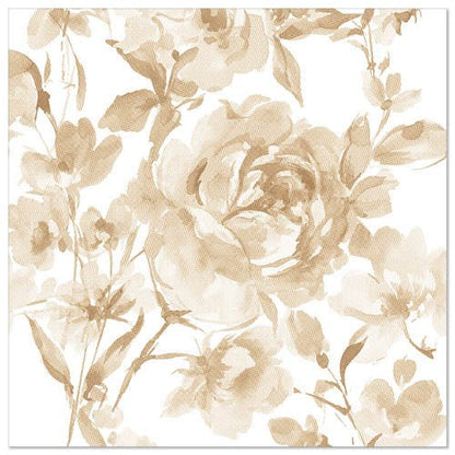 Un design floral délicat, de type aquarelle, en beige avec des roses abstraites orne les PAPSTAR 50 serviettes "ROYAL Collection" pliage 1/4 40x40 cm en sable de PAPSTAR GmbH - parfait pour toute table élégamment dressée.