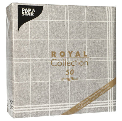 Un paquet de 50 PAPSTAR serviettes "ROYAL Collection", 1/4 pliée, 40 x 40 cm en gris de PAPSTAR GmbH.