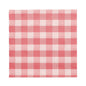 Ein PAPSTAR 100 Servietten, 1-lagig, 1/4-Falz (33 x 33 cm) der PAPSTAR GmbH mit rot-weißem Gingham-Muster, FSC-zertifiziert und umweltfreundlich, flachgelegt auf weißem Untergrund.