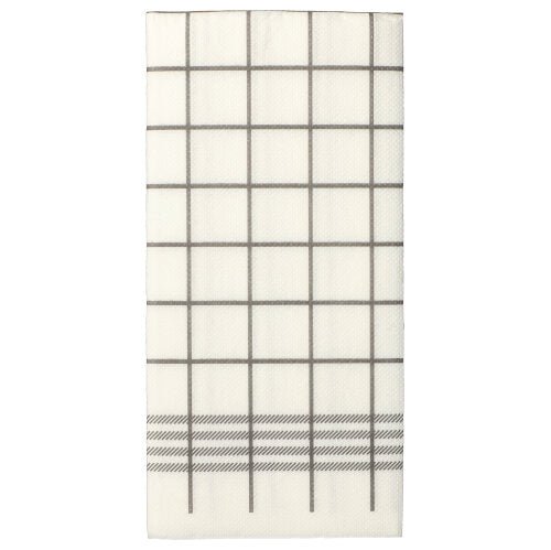 Une serviette blanche à deux épaisseurs « Kitchen Towel » avec un quadrillage gris et des lignes diagonales, semblable aux PAPSTAR 30 serviettes « PUNTO » à pliage 1/8, 39 x 40 cm, micro-gaufrées, les PAPSTAR SARL.