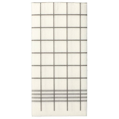 Une serviette blanche à deux épaisseurs « Kitchen Towel » avec un quadrillage gris et des lignes diagonales, semblable aux PAPSTAR 30 serviettes « PUNTO » à pliage 1/8, 39 x 40 cm, micro-gaufrées, les PAPSTAR SARL.