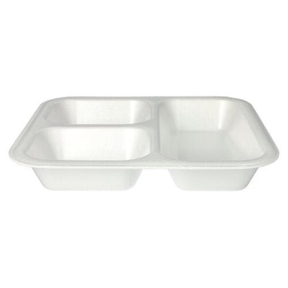 Les Starpak 50 barquettes scellées sont des plateaux XPS blancs laminés (4,2 x 24,5 x 26,5 cm) avec trois compartiments - rectangulaires et à usage unique, idéales pour les exigences de restauration ou d'emballage alimentaire.