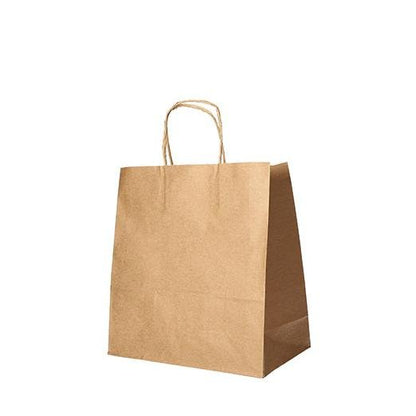 Les PAPSTAR 25 sacs en papier brun avec poignée torsadée de PAPSTAR GmbH se tiennent debout sur un fond blanc.