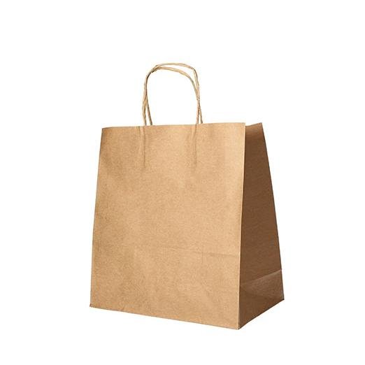 Un paquet de 25 sacs à provisions en papier avec poignées torsadées de la PAPSTAR GmbH se tient debout sur un fond blanc.