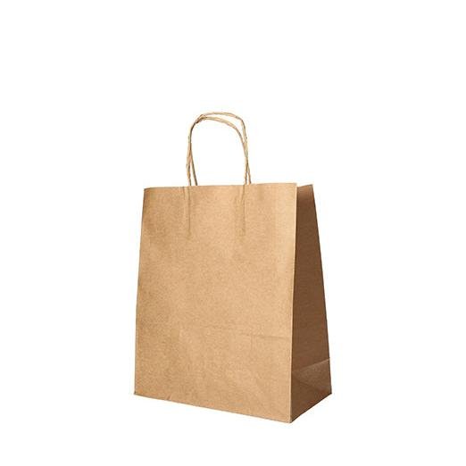 Les PAPSTAR 25 sacs de la PAPSTAR GmbH sont des sacs à provisions bruns en papier avec un design écologique et des poignées torsadées, représentés debout sur un fond blanc.