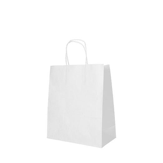 Les PAPSTAR 25 sacs en papier avec poignées torsadées de PAPSTAR GmbH se tiennent debout sur un fond blanc.