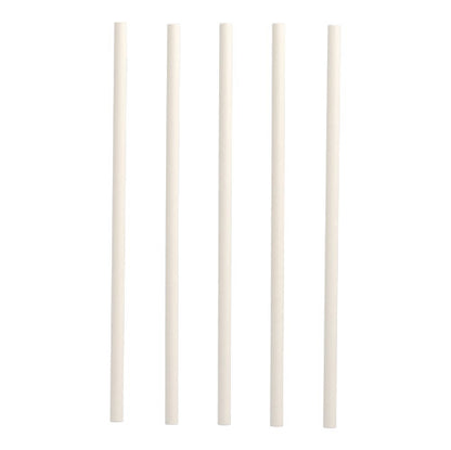 Fünf PAPSTAR Shake-Halme aus Papier (Ø 8 mm, 25 cm) der PAPSTAR GmbH sind vertikal auf weißem Hintergrund angeordnet und bieten eine nachhaltige Alternative zu herkömmlichen Strohhalmen.
