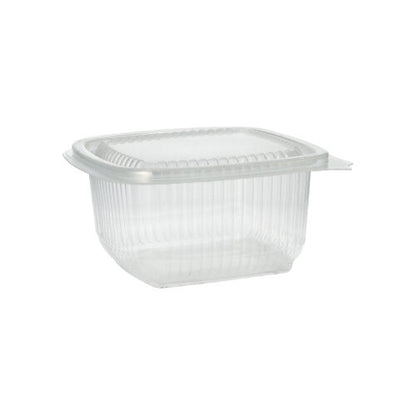 Le gobelet d'emballage Starpak 100 avec couvercles à charnière, un gobelet transparent, rectangulaire en polypropylène de la marque Starpak, est représenté sur fond blanc.