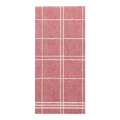 Une serviette rectangulaire rouge de la PAPSTAR GmbH de la ROYAL Collection (48 cm x 33 cm, 1/6-pli) présente un motif en grille blanche avec des lignes régulières et une texture légèrement rugueuse.