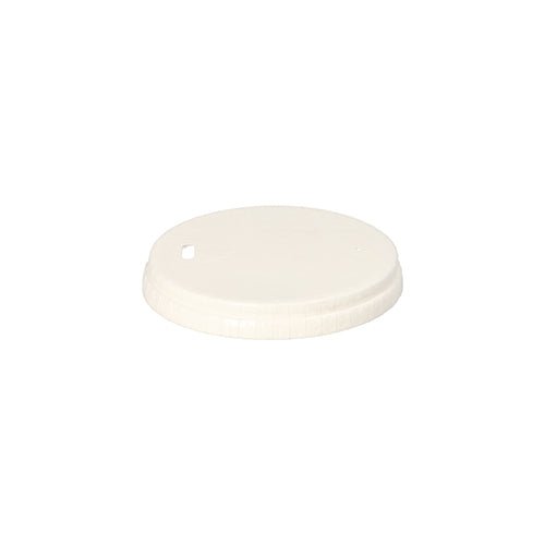 Un couvercle rond et blanc PAPSTAR GmbH pour gobelets en carton (Ø 8 cm), avec un bord légèrement surélevé et une ouverture rectangulaire, 50 pièces, illustré sur fond blanc.