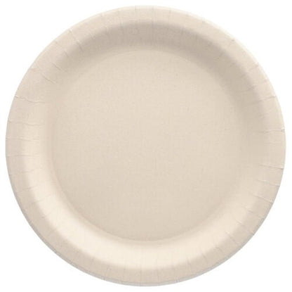 Le PAPSTAR 50 assiettes, restes agricoles « pure », rondes et blanches, de PAPSTAR GmbH est une assiette jetable blanche, simple et ronde, dotée d'un bord cannelé : une solution écologique pour servir des plats.