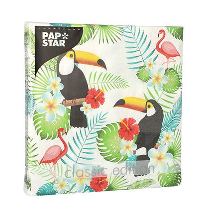 PAPSTAR GmbH 20 serviettes, 33x33 cm, 3 plis, 1/4 pliage Design Set 1 - idéal pour une décoration de table élégante avec un motif tropical vivant.