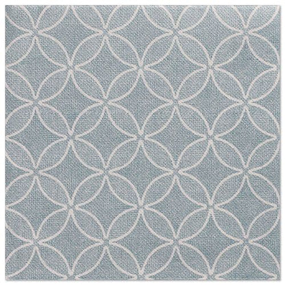 Les PAPSTAR GmbH 20 serviettes "Collection ROYAL" (40x40 cm, 1/4 pli) présentent un motif géométrique raffiné de cercles blancs imbriqués sur un fond bleu clair et ajoutent un style élégant à votre décoration de table.