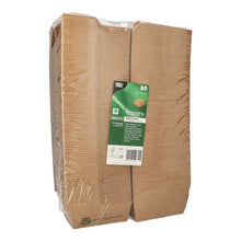 Le pack de 80 boîtes à burger « 100% Fair » en carton brun de PAPSTAR GmbH est rectangulaire, empilé et emballé dans un film avec une étiquette vert-blanc - parfait pour les établissements de restauration durables.
