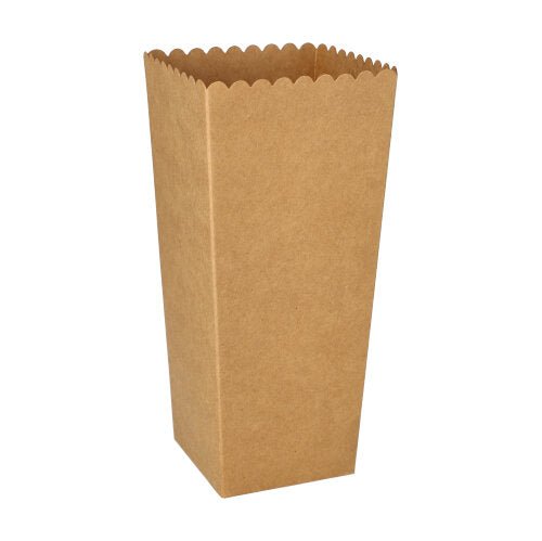 La PAPSTAR Boîtes à pop-corn carrées, marron (19,7 x 7 x 7 cm, 100 pièces) de la PAPSTAR Des affiches « GmbH » se détachent sur un fond blanc : l'idéal pour votre prochaine soirée cinéma.