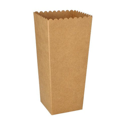 La PAPSTAR Boîtes à pop-corn carrées, marron (19,7 x 7 x 7 cm, 100 pièces) de la PAPSTAR Des affiches « GmbH » se détachent sur un fond blanc : l'idéal pour votre prochaine soirée cinéma.