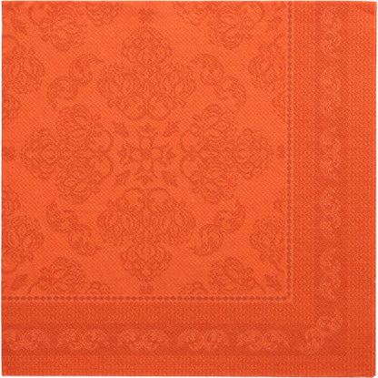 Les PAPSTAR 50 serviettes "ROYAL Collection" 1/4 pli, 40 x 40 cm en nectarine, avec un motif floral en relief et une bordure décorative - idéal pour ajouter de l'élégance à votre table dressée.