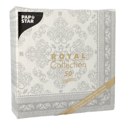 Un paquet de 50 serviettes grises PAPSTAR "ROYAL Collection" 40x40 cm (1/4 pliée) de PAPSTAR GmbH.