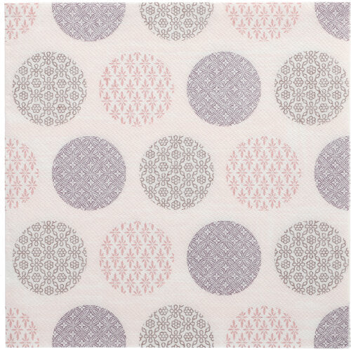Embellez votre table avec les 50 serviettes "ROYAL Collection" 1/4-pli 40 x 40 cm roses de PAPSTAR GmbH avec des cercles géométriques en rose et gris sur fond de grille blanche - des serviettes élégantes pour chaque occasion.