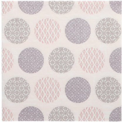 Embellez votre table avec les 50 serviettes "ROYAL Collection" 1/4-pli 40 x 40 cm roses de PAPSTAR GmbH avec des cercles géométriques en rose et gris sur fond de grille blanche - des serviettes élégantes pour chaque occasion.