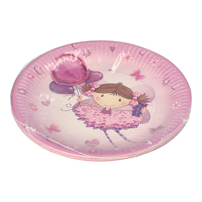 PAPSTAR 10 assiettes, carton rond Ø 23 cm de la PAPSTAR GmbH - assiettes roses avec une fille en robe rose tenant un ballon, des cœurs et des fleurs. Assiette jetable parfaite pour les fêtes et événements. Les assiettes sont livrées dans un emballage en plastique.