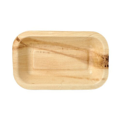 Les 25 bols scellés en feuille de palmier "pure" carrés de PAPSTAR GmbH sont des bols rectangulaires et plats en feuille de palmier avec un grain naturel, biodégradables, illustrés de dessus sur fond blanc.