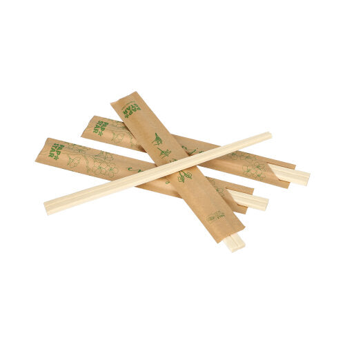 Quatre paires de PAPSTAR baguettes en bois "pure" (21 cm), de PAPSTAR GmbH : deux paires emballées individuellement dans du film, et deux paires croisées sur fond blanc.