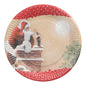 Der PAPSTAR 10 Teller, Pappe rund Ø 23 cm von der PAPSTAR GmbH zeigt den Weihnachtsmann auf einem verschneiten Dach mit Zuckerstange, Vollmond und Schneeflocken – ideal für festliche Partys und Veranstaltungen.