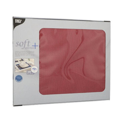 Une boîte de sets de table en non-tissé "soft selection plus" de la société PAPSTAR, ressemblant à du tissu, 100 pièces dans la boîte, chacune de 30 x 40 cm.