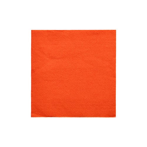 Une serviette PAPSTAR de la collection DAILY en orange nectarine (24x24 cm, 1/4-pli) est illustrée sur fond blanc. La serviette carrée a une structure subtile et est livrée en paquet de 20.