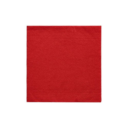 La serviette en papier bordeaux, carrée, de la collection DAILY de PAPSTAR GmbH (24x24 cm, pliage 1/4, paquet de 20) est placée au centre sur du blanc et confère à chaque table dressée une élégance simple.
