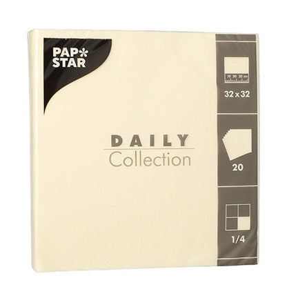 PAPSTAR 20 serviettes "DAILY Collection", crème, 32x32 cm, 1/4 pli de PAPSTAR GmbH - idéal pour la décoration de table; le paquet contient 20 serviettes, pli en quart et branding.