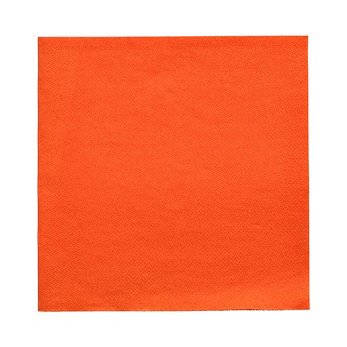 Sur fond blanc est représentée une simple serviette orange PAPSTAR 20 serviettes "DAILY Collection" (1/4-pli, 32x32 cm) de PAPSTAR GmbH, dont la surface est lisse et sans marquages.