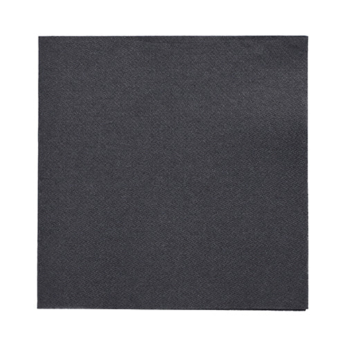 Eine einzelne schwarze Serviette 32x32 cm aus der DAILY Collection der PAPSTAR GmbH, 1/4-gefaltet, auf Weiß – ideal für eine stilvolle, moderne Tischdekoration.