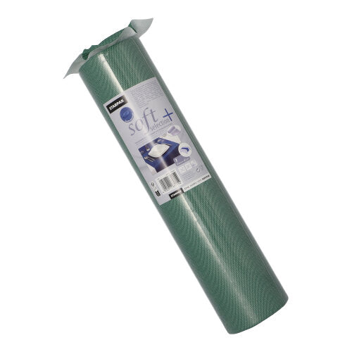 Un chemin de table Starpak enroulé (semblable à du tissu, non-tissé «Soft Selection Plus», 24 m x 40 cm) avec une étiquette détaillée se tient debout sur un fond blanc. Le chemin de table premium est idéal pour des occasions spéciales.