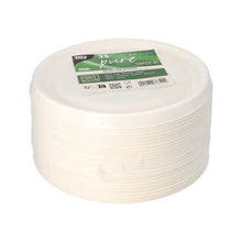 Une pile de 25 couvercles "pure" blancs PAPSTAR pour bols en canne à sucre (Ø 17 cm), emballée dans un film transparent avec branding - idéal pour la gastronomie confortable et respectueuse de l'environnement de PAPSTAR GmbH.