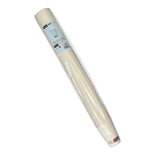 Un pack de 100 gobelets automatiques blancs Starpak « To Go » en carton (0,18 l, Ø 7 cm, 9,2 cm) est emballé dans du film plastique sur un fond blanc - idéal comme gobelet à café ou pour les distributeurs automatiques.