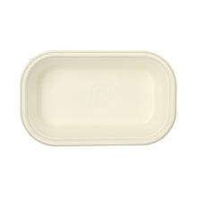 Un récipient Gastronorm GN 1/4 rectangulaire et blanc PAPSTAR en fibres de canne à sucre compostables de PAPSTAR GmbH, vu de dessus sur fond blanc.