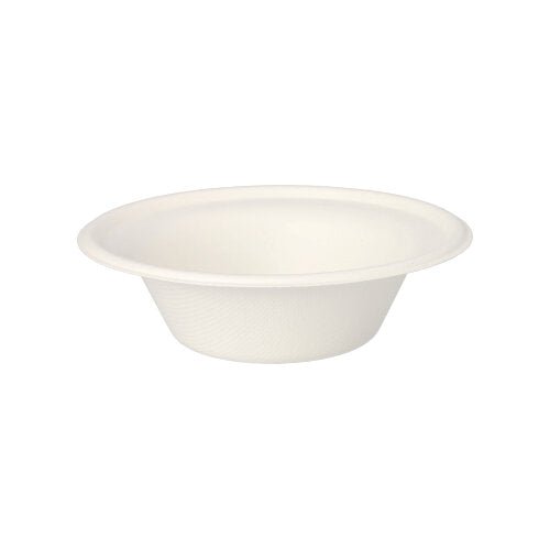 Les PAPSTAR 12 bols « pure » de la PAPSTAR GmbH sont des bols jetables blancs simples en canne à sucre biodégradable, illustrés sur un fond blanc.