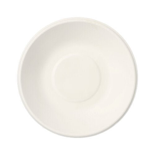 Un simple bol blanc PAPSTAR 12, canne à sucre « pure » de la PAPSTAR GmbH, vu de dessus avec une forme ronde simple et une dépression centrale - une alternative élégante et écologique à la vaisselle jetable.