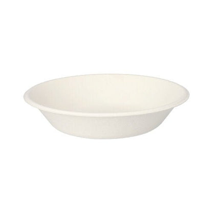Les PAPSTAR 12 bols en canne à sucre « pure » de PAPSTAR GmbH sont visibles sur un fond blanc. La vaisselle jetable biodégradable séduit par son design simple et son bord légèrement surélevé.
